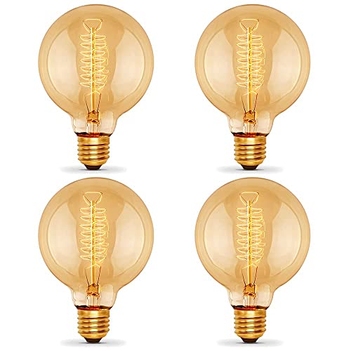 New Lights G25 Globe Edison Bulb, 60W Vintage Round Edison Bulb, Vintage Light Bulb, Old Fashion Dimmable Retro Incandescent Light Bulbs, 2100K Warm White, 240 Lumens,E26, Amber Glass, 4 Pack