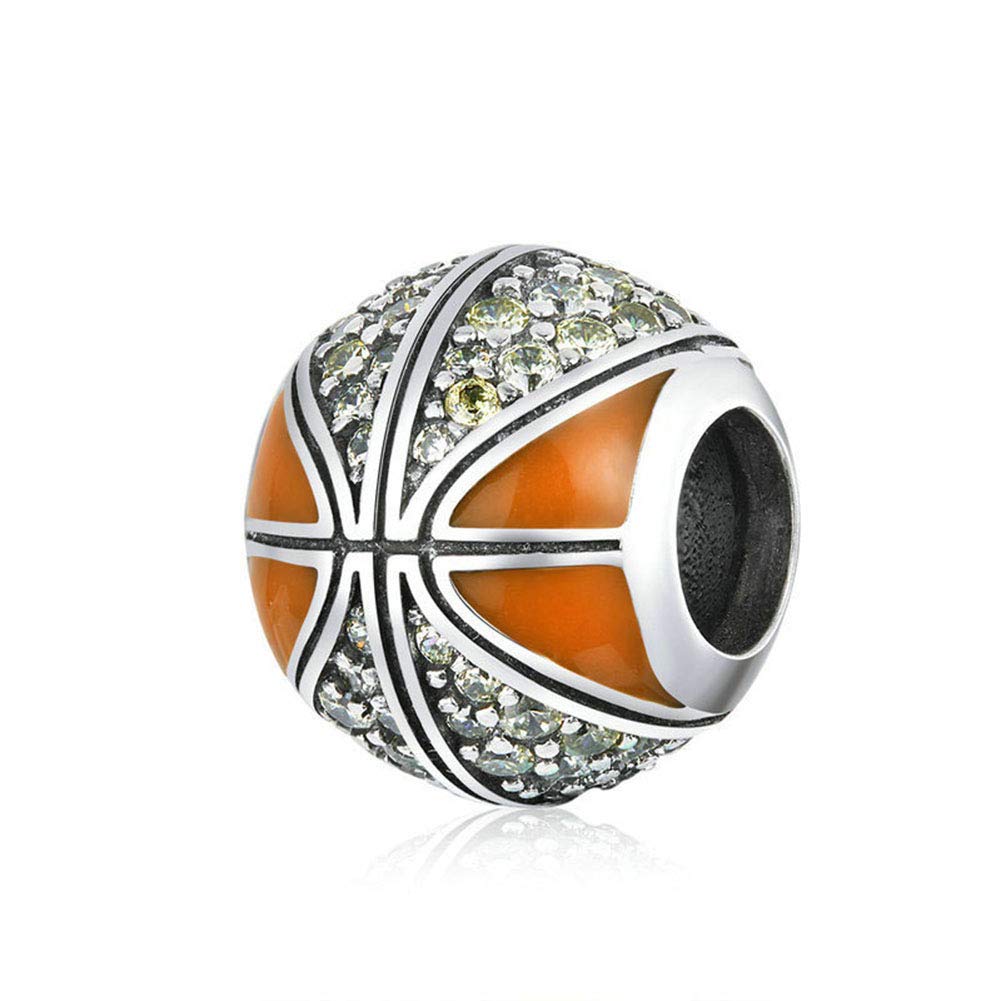 LAMOONY Basketball Charm 925 Sterling Silver Ball Charm Sport Charm Volleyball Charm Hockey Charm Football Charm for Pandora Charm Bracelet Beads for making jewelry