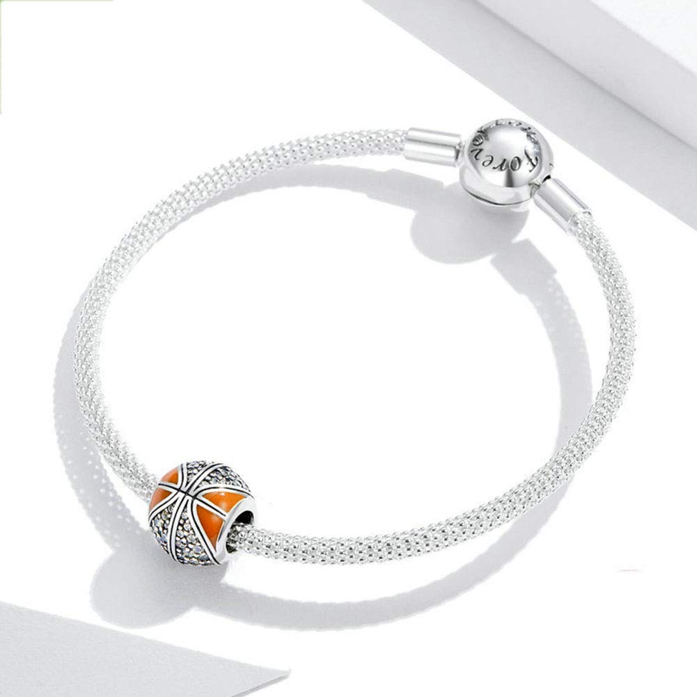 LAMOONY Basketball Charm 925 Sterling Silver Ball Charm Sport Charm Volleyball Charm Hockey Charm Football Charm for Pandora Charm Bracelet Beads for making jewelry