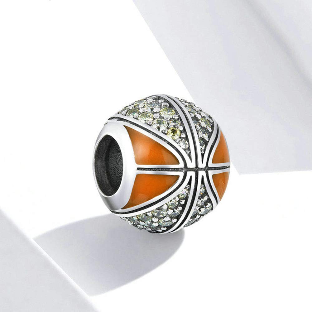 LAMOONY Basketball Charm 925 Sterling Silver Ball Charm Sport Charm Volleyball Charm Hockey Charm Football Charm for Pandora Charm Bracelet Beads for making jewelry