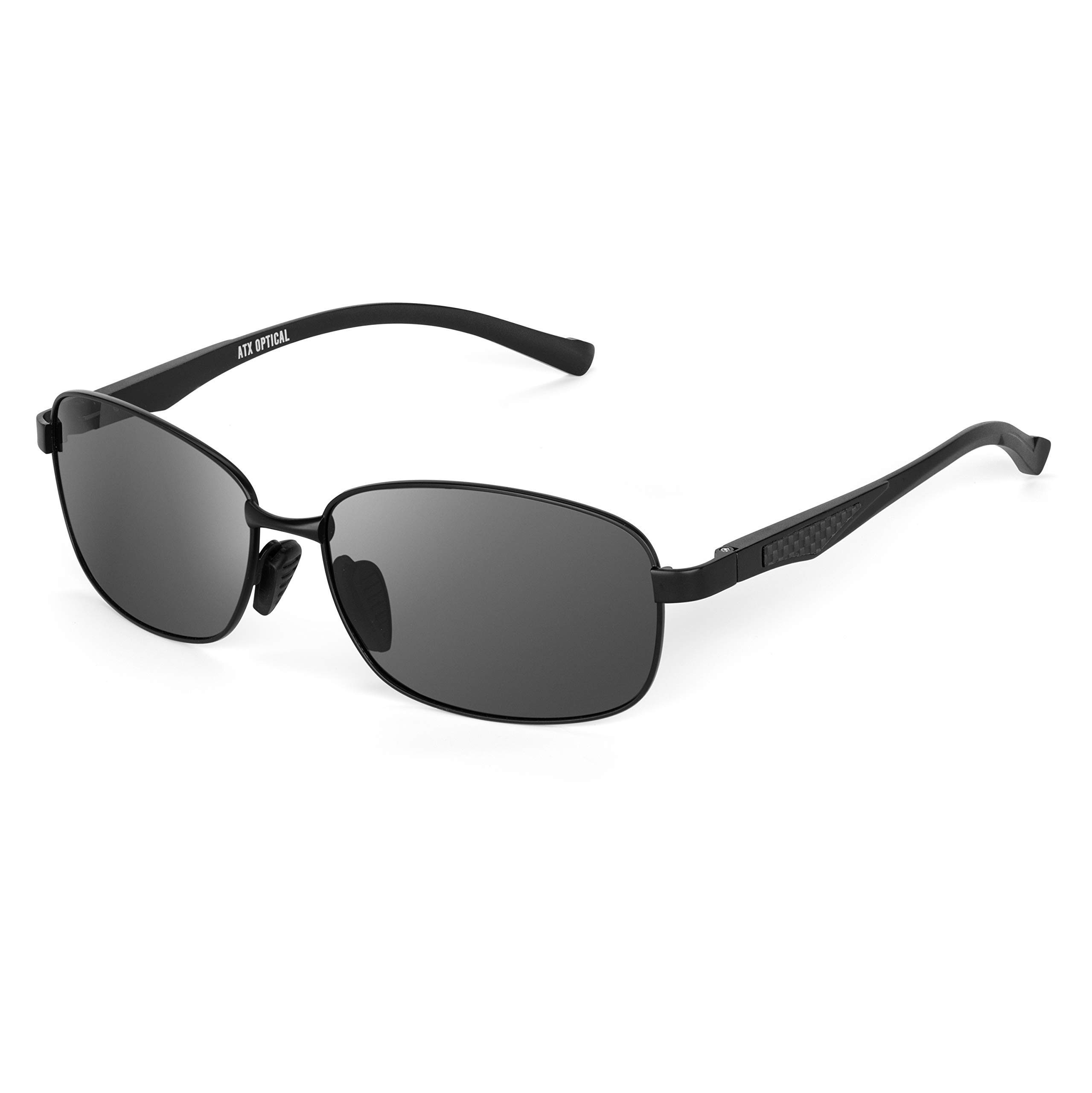 Atx Opitcal XXL extra large Rectangular Oversized Polarized Sunglasses for big wide heads 150mm metal frame (black, black)