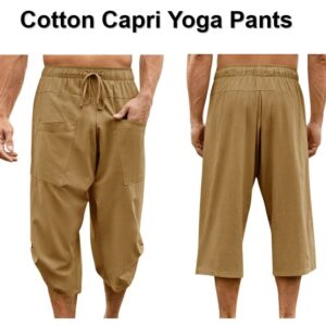 Gafeng Mens Linen Harem Capri Pants Drawstring 3/4 Shorts Casual Beach Yoga Hippie Thai Pants