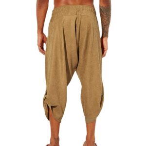 Gafeng Mens Linen Harem Capri Pants Drawstring 3/4 Shorts Casual Beach Yoga Hippie Thai Pants