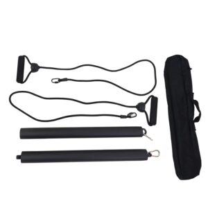 wdd pilates stick bar kit with resistance band portable yoga rod with foot loop sports exercise fitness equipment chest expand arm puller for home gym bodybuilding workout (black)