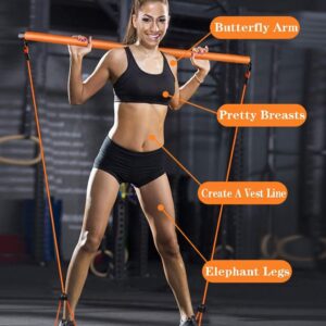 WDD Pilates Stick Bar Kit with Resistance Band Portable Yoga Rod with Foot Loop Sports Exercise Fitness Equipment Chest Expand Arm Puller for Home Gym Bodybuilding Workout (Black)