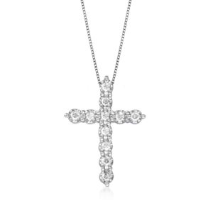 ross-simons 0.50 ct. t.w. diamond cross pendant necklace in 14kt white gold. 20 inches