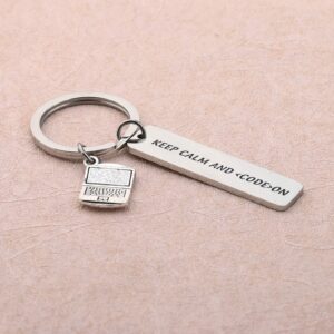 WSNANG Programmer Gift Keep Calm And Code On Keychain Coding Jewelry IT Gift for Software Engineer Student (Code Keychain)