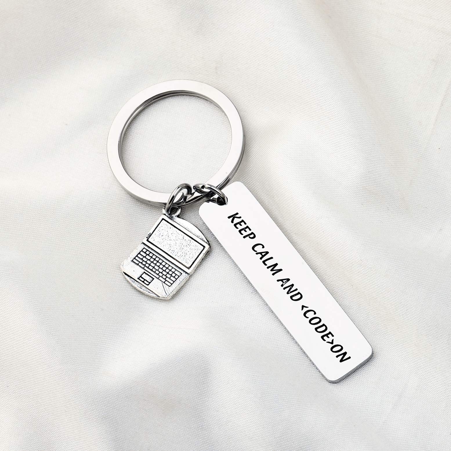 WSNANG Programmer Gift Keep Calm And Code On Keychain Coding Jewelry IT Gift for Software Engineer Student (Code Keychain)