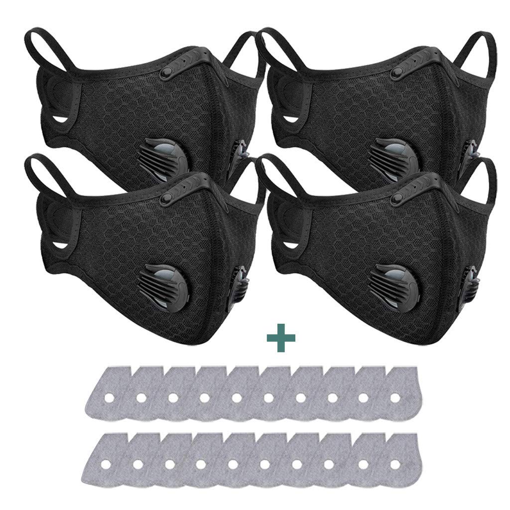 One76 4pcs Face Proective with Breathing Valve + 20pcs Activated Carbon Mat Washable Reusable Dust Face Health Mouth Protection for Women Men Adults