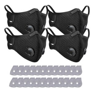 One76 4pcs Face Proective with Breathing Valve + 20pcs Activated Carbon Mat Washable Reusable Dust Face Health Mouth Protection for Women Men Adults