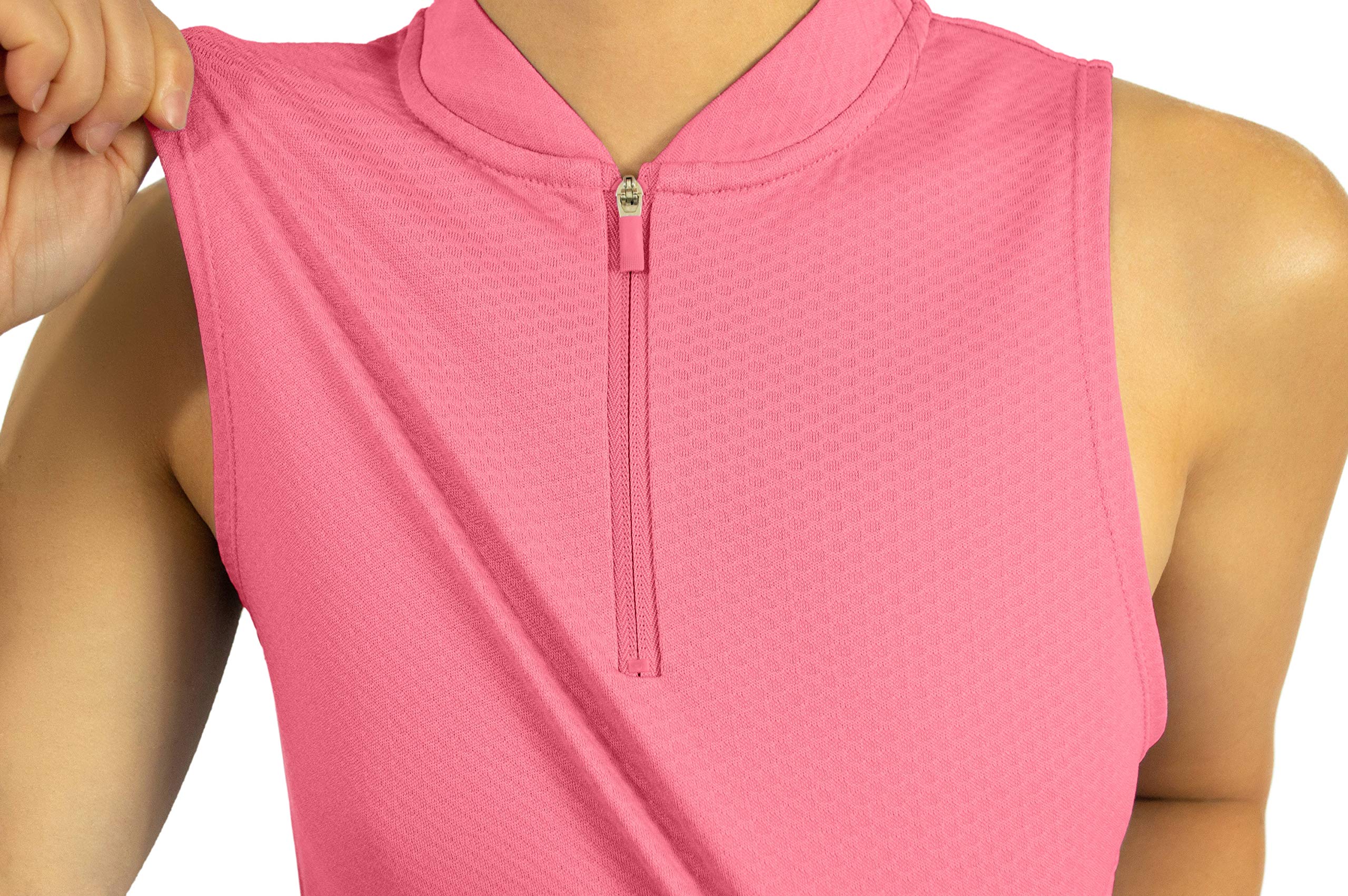 Three Sixty Six Womens Sleeveless Collarless Golf Polo Shirt with Zipper - Quick Dry Tank Tops for Women Coral