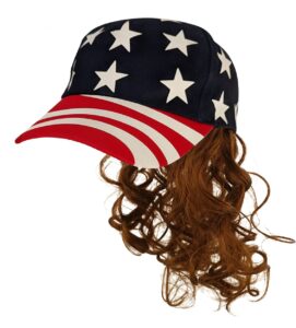 handinhandcreations usa stars and stripes brown king mullet hat wig merica 4th of july hillbilly american costume