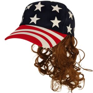 HandinHandCreations USA Stars and Stripes Brown King Mullet Hat Wig Merica 4th of July Hillbilly American Costume