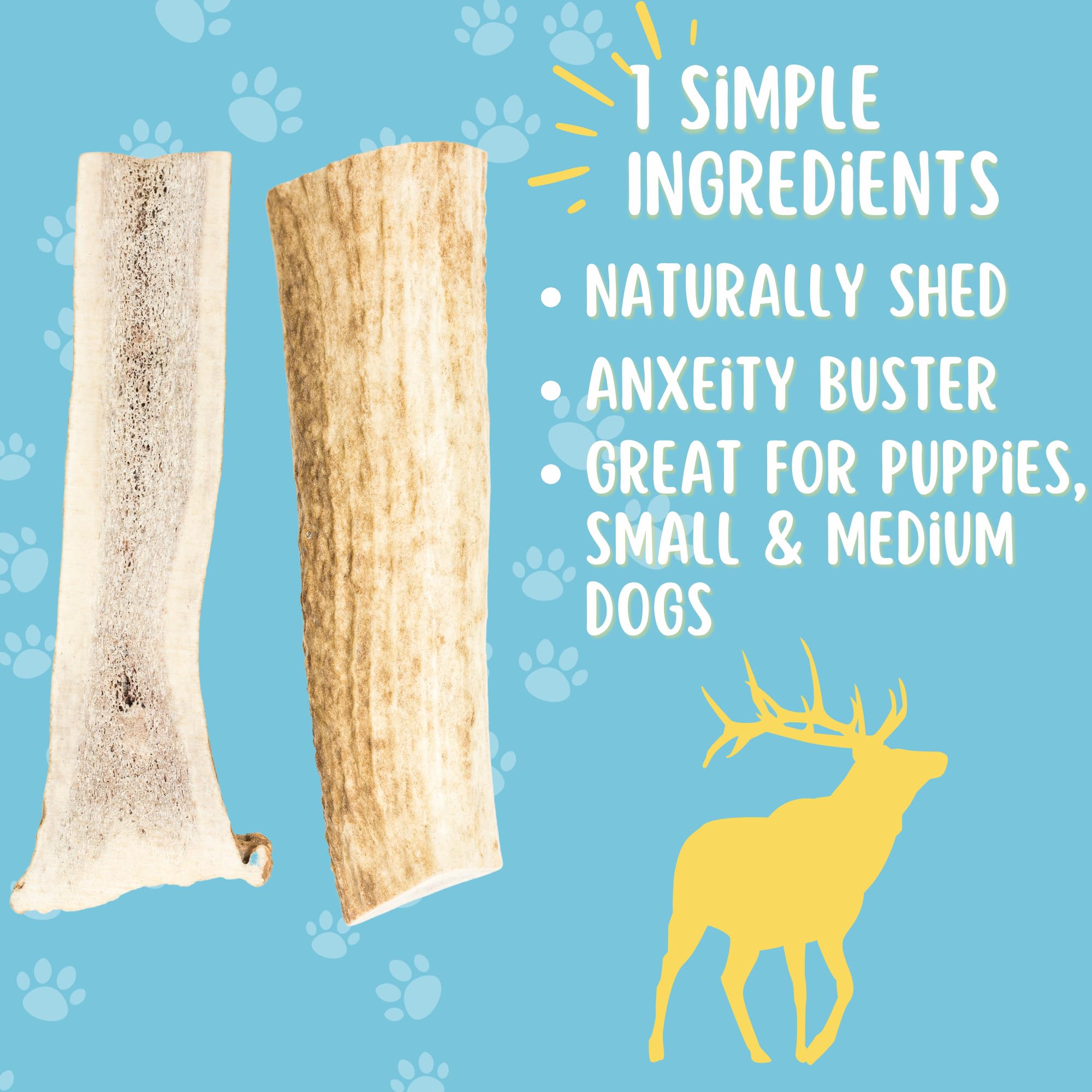 Small Premium Split Elk Antlers for Dogs - 4''-5'' Inch Long Dog Chews (3 Pack) Naturally Shed Antler Bone for Small Breed Aggressive Chewers - Made In USA - Promotes Dental Hygiene (3 Pack)