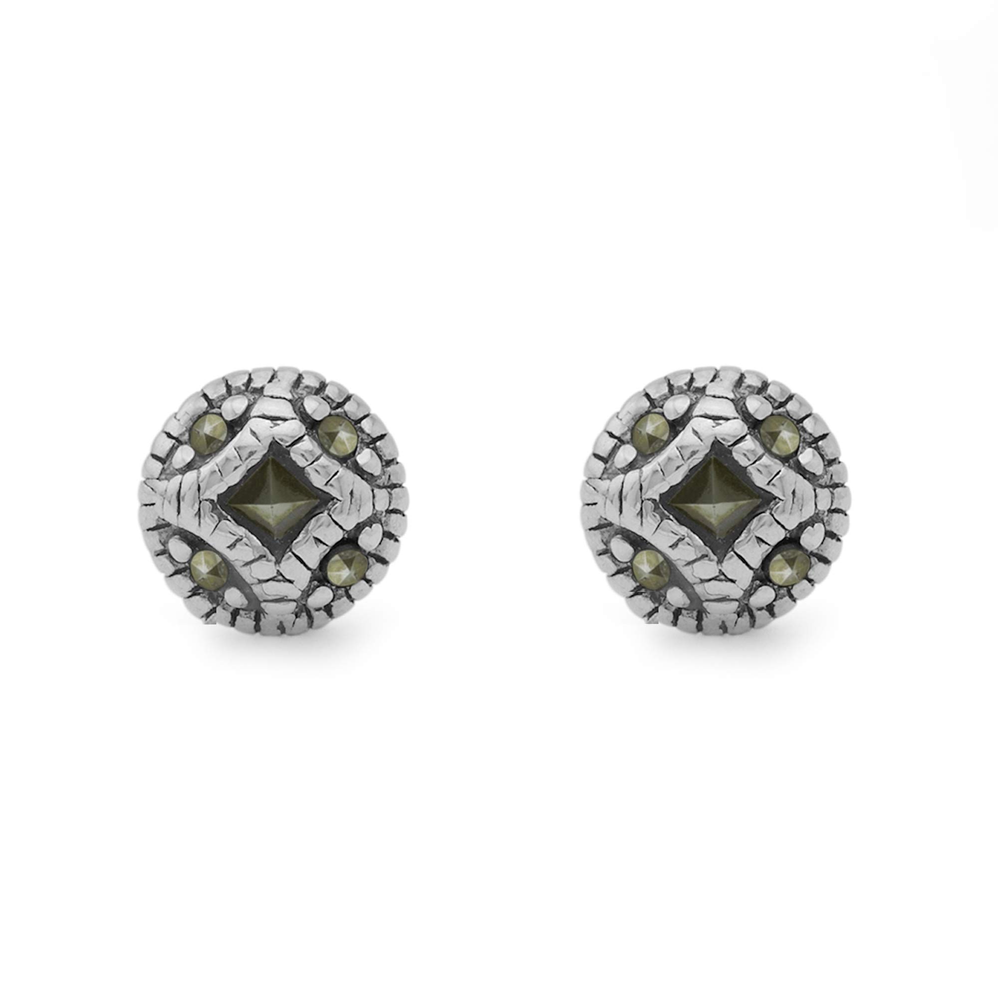 Boma Jewelry Sterling Silver Marcasite Vintage Style Button Stud Earrings