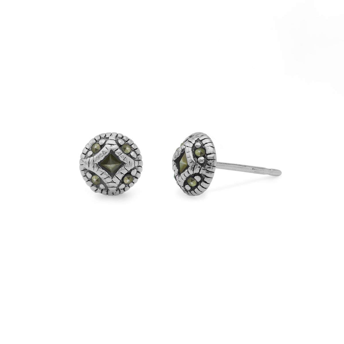 Boma Jewelry Sterling Silver Marcasite Vintage Style Button Stud Earrings