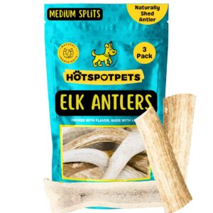 hotspot pets split elk antlers for dogs - 4-5 inch long dog chews,(3 pack) naturally shed elk antler bone for medium breed aggressive chewers - made in usa - no chemicals or preservatives