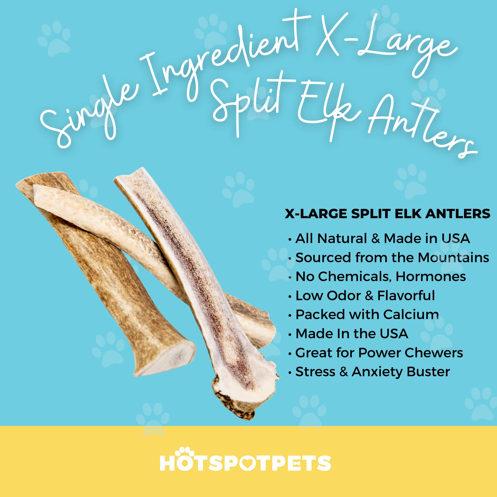 hotspot pets Split Elk Antlers for Dogs X-Large 8+ Inches- Premium Elk Antlers for Dogs 50+Lbs (2 Pack) Naturally Shed Antler Bone for Large Breed Aggressive Chewers -Sourced in USA