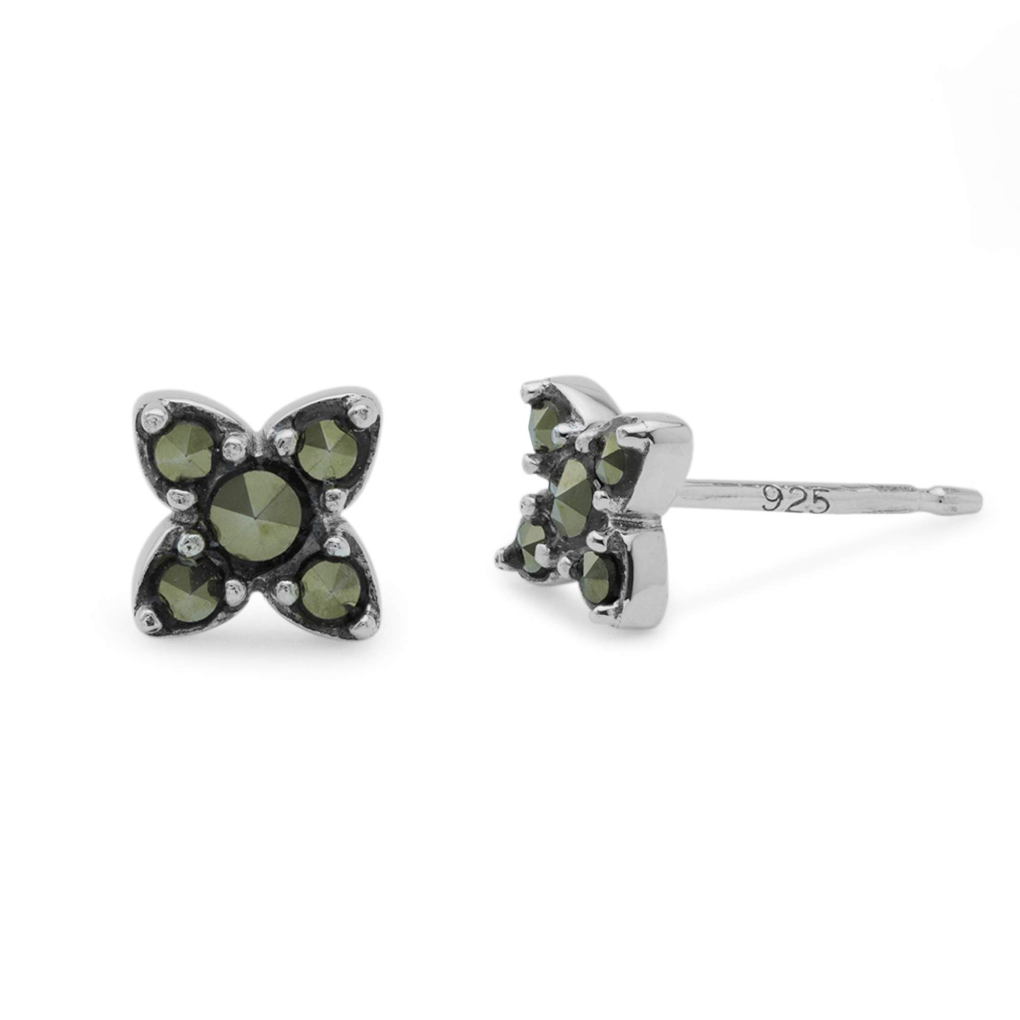 Boma Jewelry Sterling Silver Marcasite Flower Stud Earrings