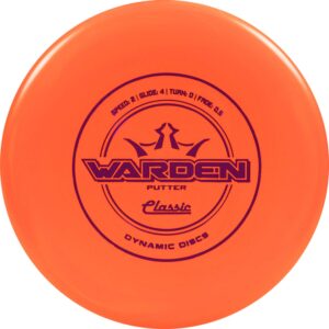 Dynamic Discs Classic Warden Disc Golf Putter | 170g Plus | Throwing Frisbee Golf Putter | Smooth Release and Neutral Flight | Straight Flying Disc Golf Putter | Stamp Color Will Vary (Orange)