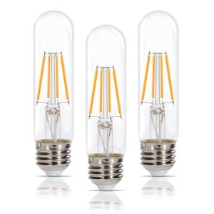 Simba Lighting LED T10 Tubular Edison Filament Light Bulbs (3 Pack) 6W Dimmable 60W Equivalent 120V for Cabinet Display, Piano Lamps, Clear Glass Decorative, Standard Medium E26 Base, Warm White 2700K