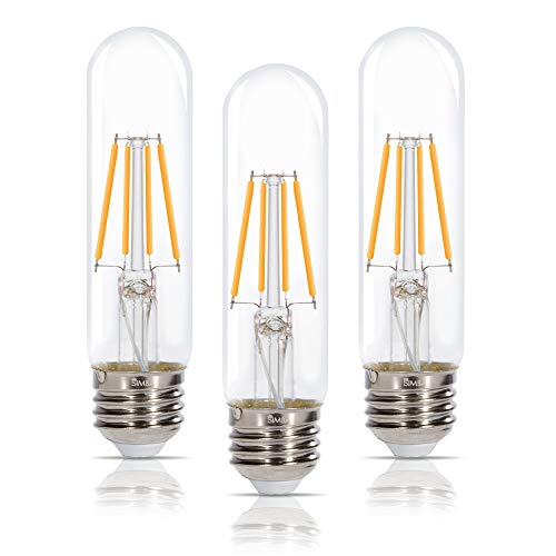 Simba Lighting LED T10 Tubular Edison Filament Light Bulbs (3 Pack) 6W Dimmable 60W Equivalent 120V for Cabinet Display, Piano Lamps, Clear Glass Decorative, Standard Medium E26 Base, Warm White 2700K