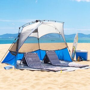 Beach Tent Sun Shelter Pop Up, X-Large 4-5 Person Portable Beach Shade with UPF 50+ Protection,Beach Canopy Umbrellas Windproof & Water-resistant for outdoor-with Sandpockets, stakes andExtended Porch