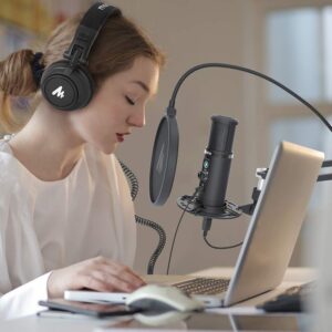 MAONO USB Microphone with Studio Monitor Headphones Bundle Plug and Play for Podcast, YouTube, Music, PM422, MH601