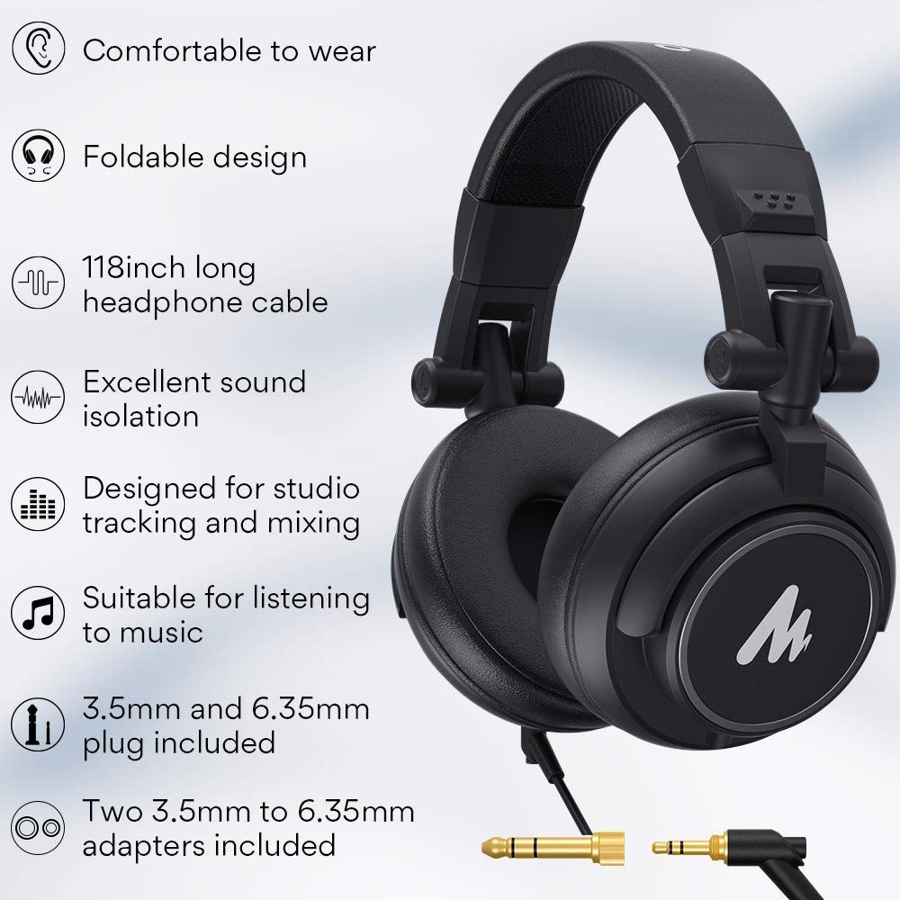 MAONO USB Microphone with Studio Monitor Headphones Bundle Plug and Play for Podcast, YouTube, Music, PM422, MH601