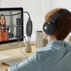 MAONO USB Microphone with Studio Monitor Headphones Bundle Plug and Play for Podcast, YouTube, Music, PM422, MH601