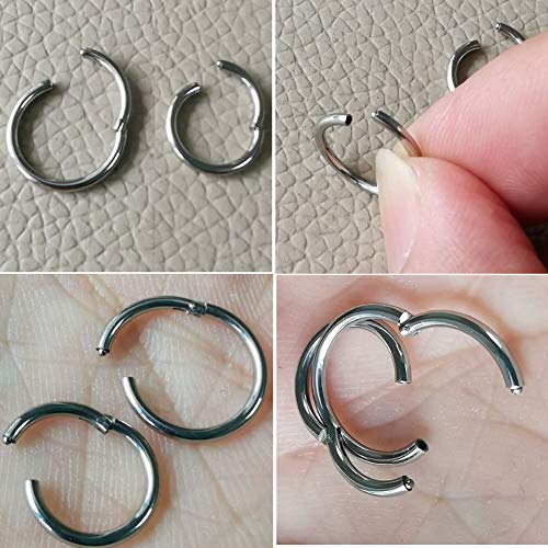 5Pairs Surgical Stainless Steel 16G Sleeper Cartilage Daith Tiny Small Hoop Earrings Mini Septum Hinged Clicker Nose Ring Helix Tragus Piercings Unisex Fashion Huggie Hoops Set 6-14MM (Silver)