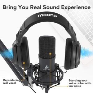 MAONO AU-A04 USB Microphone with AU-MH601 Studio Monitor Headphones Bundle Streaming Podcasting Pack Plug and Play for Computer, YouTube, Music