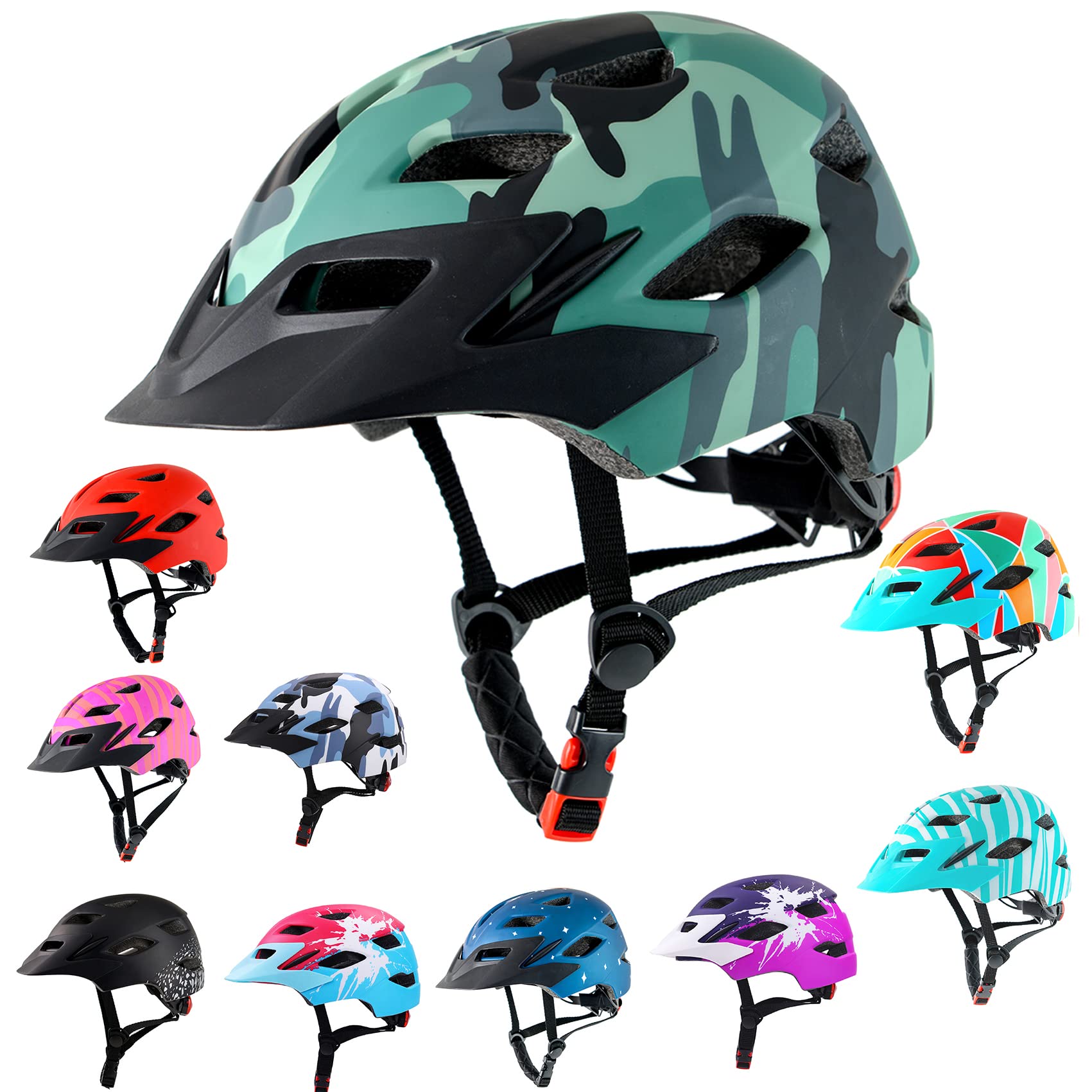 Bavilk Kids Bike Helmet Child Youth Adjustable Multi-Sport Bicycle Cycling Scooter LED Light Detachable Visor Girls Boys