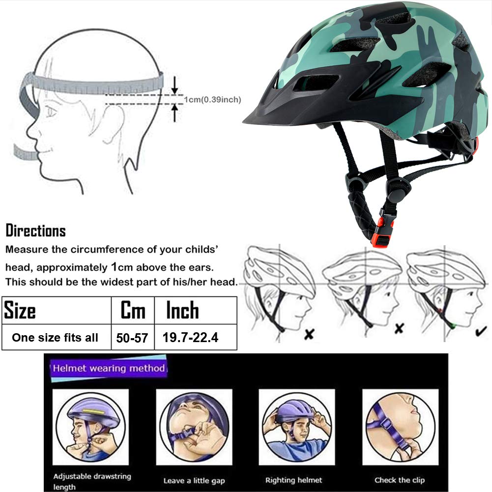 Bavilk Kids Bike Helmet Child Youth Adjustable Multi-Sport Bicycle Cycling Scooter LED Light Detachable Visor Girls Boys