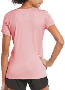 baleaf women's short sleeve running workout shirts athletic tops lightweight quick dry training yoga crewneck pink l