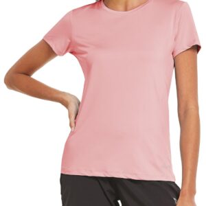 BALEAF Women's Short Sleeve Running Workout Shirts Athletic Tops Lightweight Quick Dry Training Yoga Crewneck Pink L