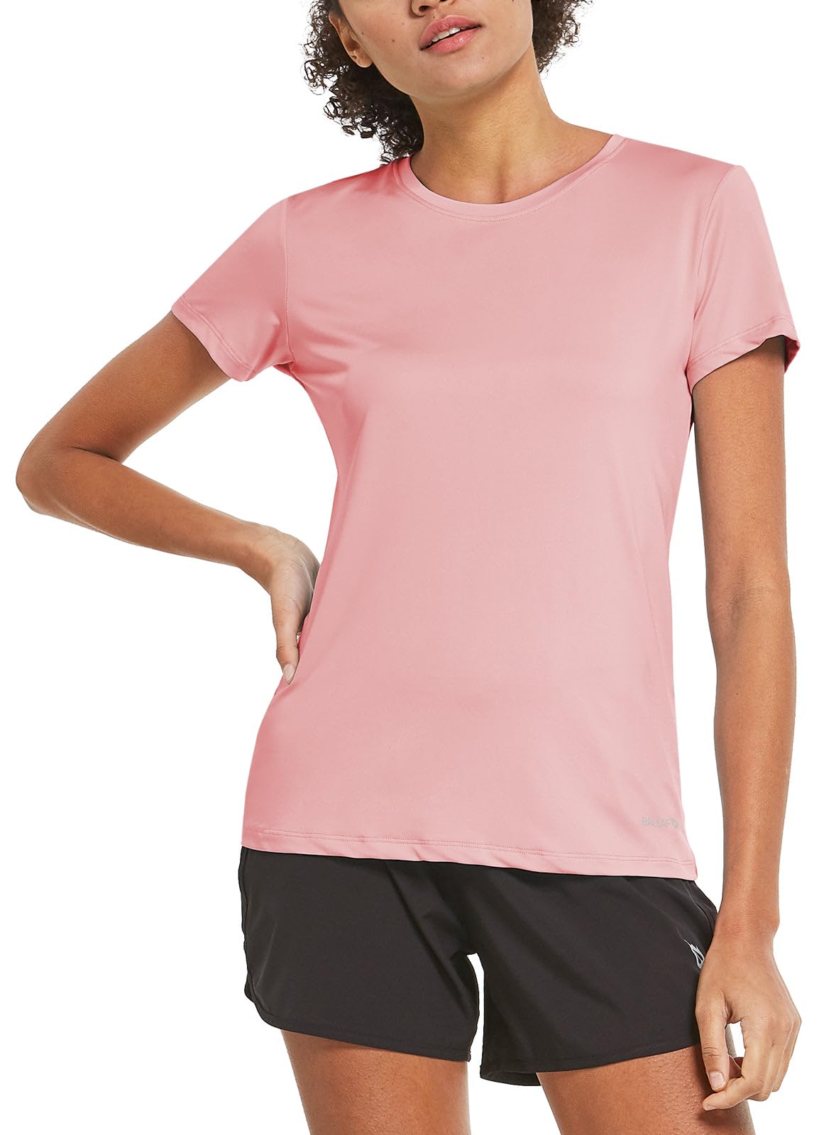 BALEAF Women's Short Sleeve Running Workout Shirts Athletic Tops Lightweight Quick Dry Training Yoga Crewneck Pink L