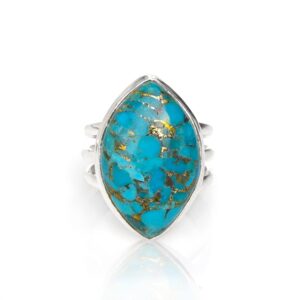 YoTreasure Blue Turquoise Solid 925 Sterling Silver Split Shank Ring Jewelry