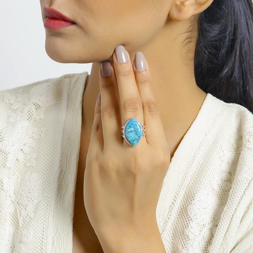 YoTreasure Blue Turquoise Solid 925 Sterling Silver Split Shank Ring Jewelry