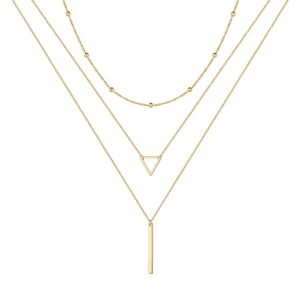 Gold Triangle Layered Necklaces for Women - Layered Necklace Skinny Bar Stacking Necklace Gold Necklace for Women Triangle Necklace Layer Necklace Multi Bar Layered Necklaces for Women Gold Jewelry