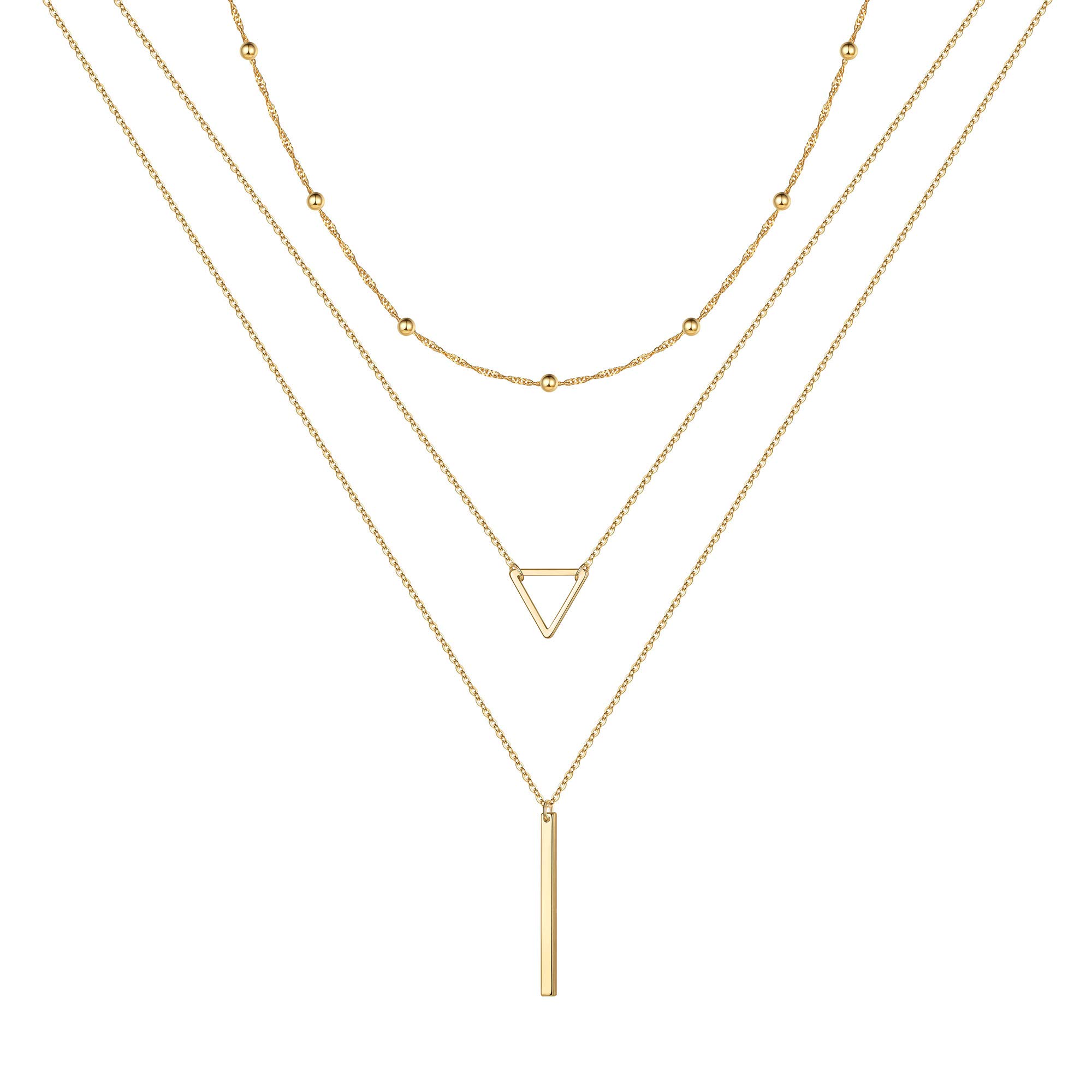 Gold Triangle Layered Necklaces for Women - Layered Necklace Skinny Bar Stacking Necklace Gold Necklace for Women Triangle Necklace Layer Necklace Multi Bar Layered Necklaces for Women Gold Jewelry