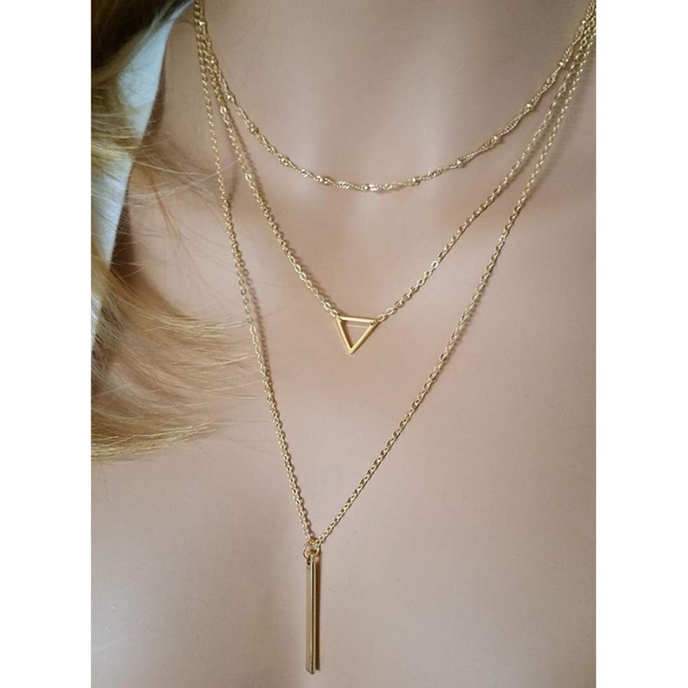 Gold Triangle Layered Necklaces for Women - Layered Necklace Skinny Bar Stacking Necklace Gold Necklace for Women Triangle Necklace Layer Necklace Multi Bar Layered Necklaces for Women Gold Jewelry