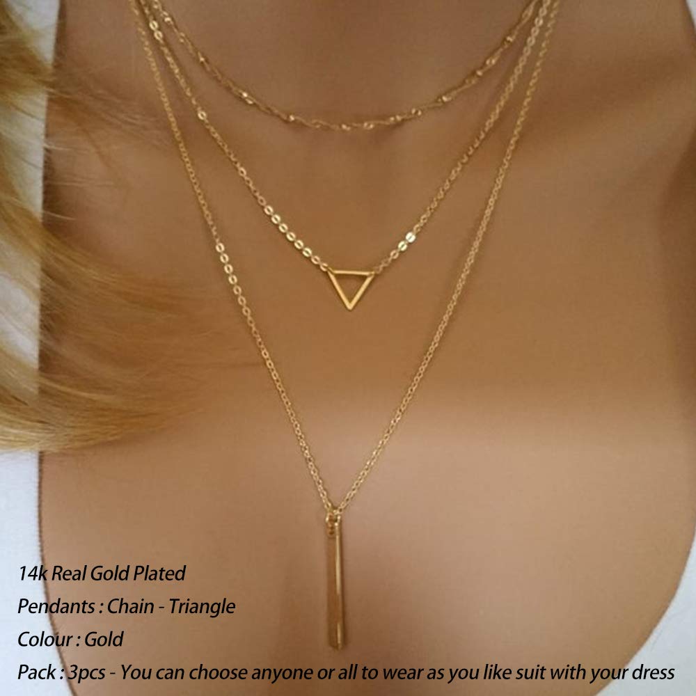 Gold Triangle Layered Necklaces for Women - Layered Necklace Skinny Bar Stacking Necklace Gold Necklace for Women Triangle Necklace Layer Necklace Multi Bar Layered Necklaces for Women Gold Jewelry