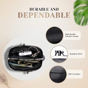 Leather Impressions Double Coin Purse for Women - Handcrafted Genuine Leather Coin Purse with Twist Clasp, 1 zipper pocket, 1 pack lightweight - Timeless clean stitched Small Coin Purse (Black)