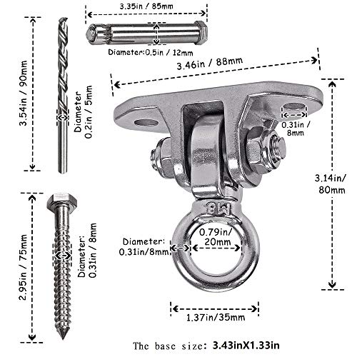 Dakzhou Stainless Steel 304 Heavy Duty Hanger 180°360° Swing 1200 LB Mounting Auger Installation Guide Playground Porch Swing Sandbag Yoga Hammock Stand Wooden Indoor-Outdoor