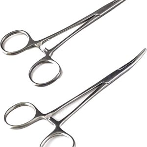 SURGICAL ONLINE Versatile Angling Tools with 2pc 5 Inch Fishing Forceps Set - Stainless Steel, Curved & Straight Hemostats, Serrated Jaws, Locking Mechanism, and Lightweight Design