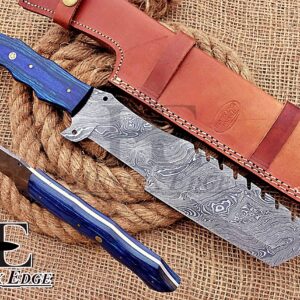 HUNTEX Unique Custom Handmade Hand-Forged Twist Pattern Damascus Steel 14 Inch Long Full Tang Pakka Wood Handle Razor Sharp Hunting Camping Tracker Knife with Genuine Leather Sheath