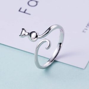 RINHOO FRIENDSHIP 4Pcs Cute Cat Rings Silver Plated Pet Open Adjustable Finger Statement Ring for Women (SET 1)