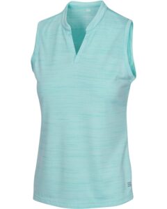 three sixty six women’s collarless golf polo shirt - dry fit, breathable, compression golf tops aqua blue