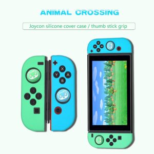 Switch Thumb Grip Caps Joystick Cap for Nintendo Switch & Lite Animal Crossing Cute Little Bear Design (2 PCS Green & Blue), Soft Silicone case for Joy-Con Controller